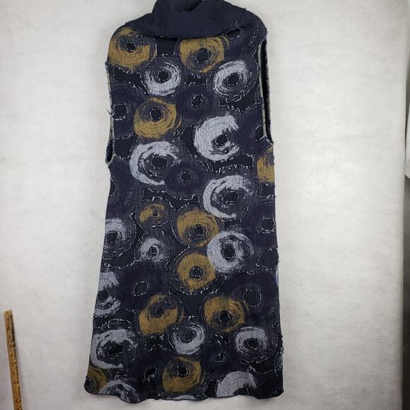 Women's One Size Open Front Lagenlook Vest Blue Celestial Moon Print Art To Wear - Picture 9 of 10